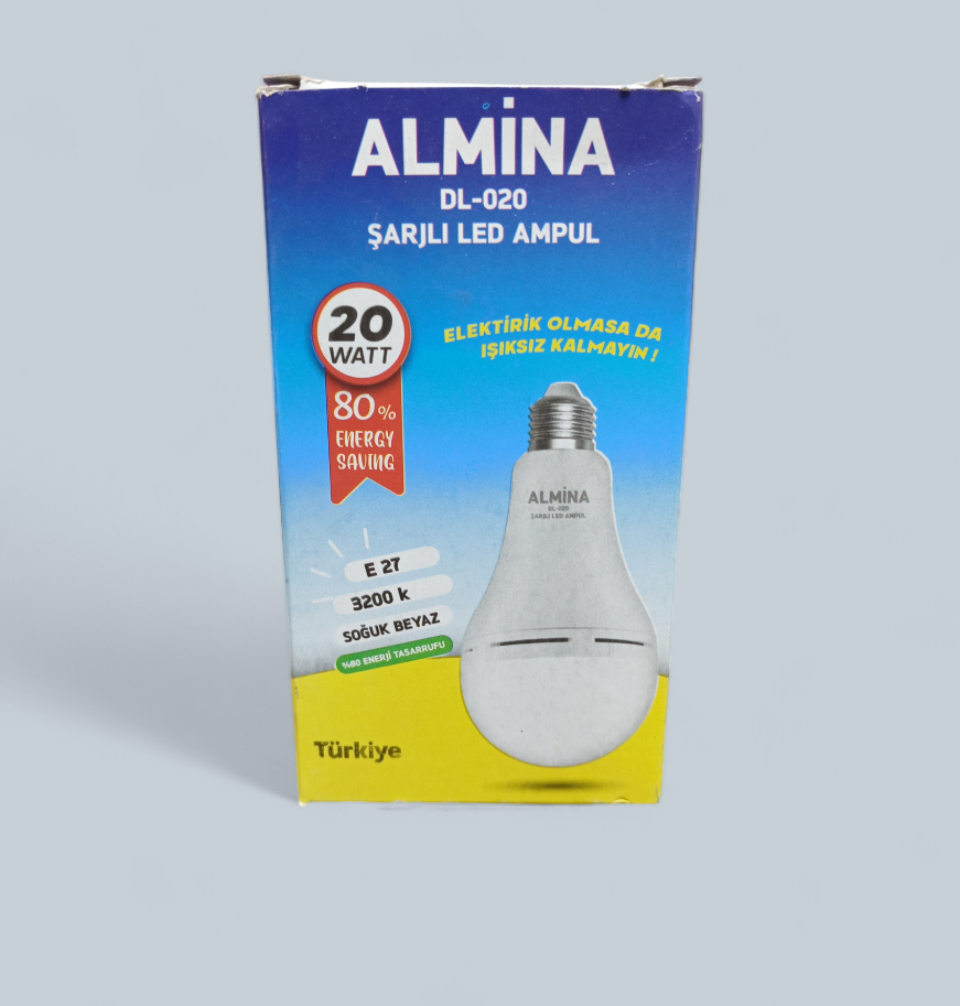 Almina 20 watt şarjlı LED ampul acil aydınlatma